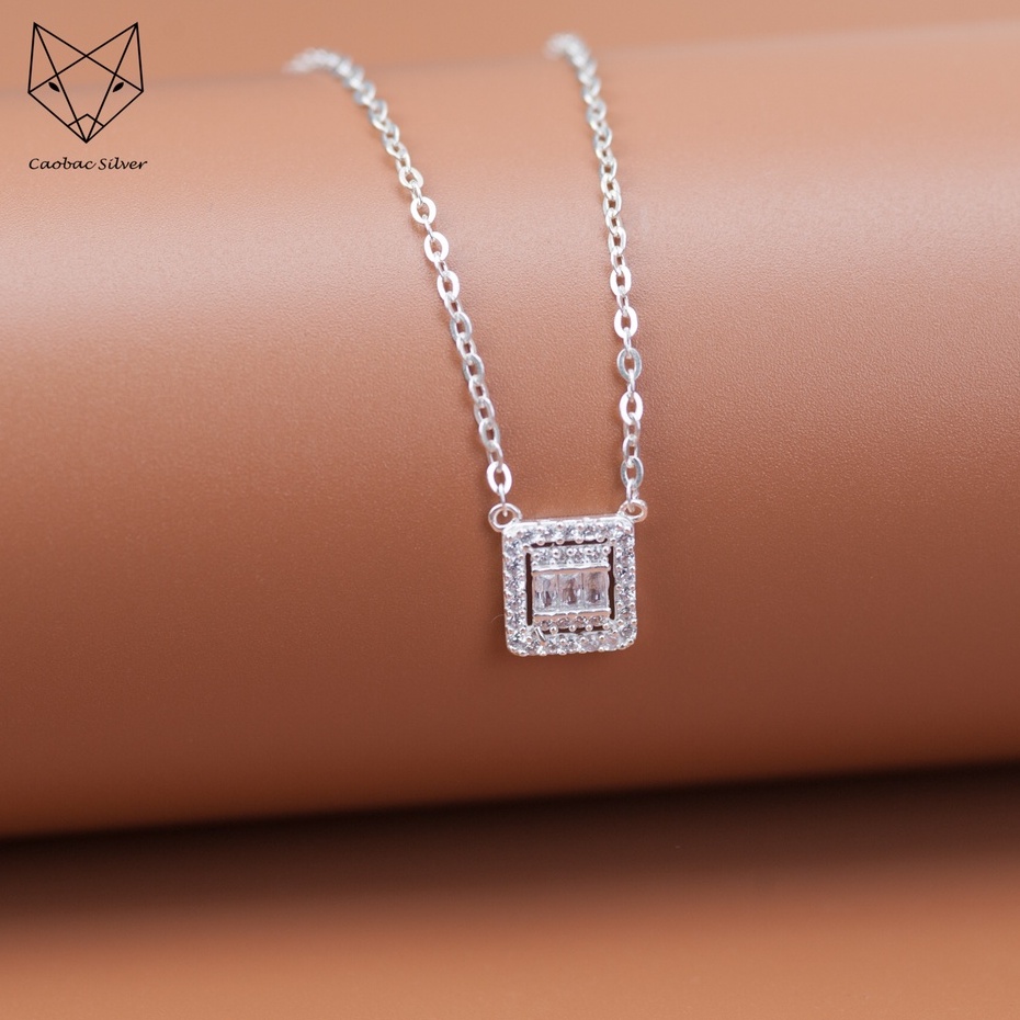 Dây Chuyền Bạc Ta CAOBAC JEWELLERY Cho Nữ Mặt Đá Vuông Nhỏ Basic Đính Đá Lấp Lánh