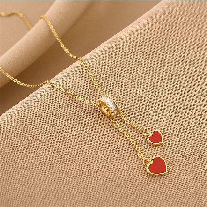 Vòng cổ Thép Titan Mặt Tròn Khắc Chữ loveu Đính Đá Dễ Thương Thời Trang Cho Nữ