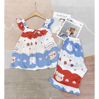 Đồ bộ mặc nhà pijama lửng lụa satin xinh xắn mềm mịn mát không nhăn