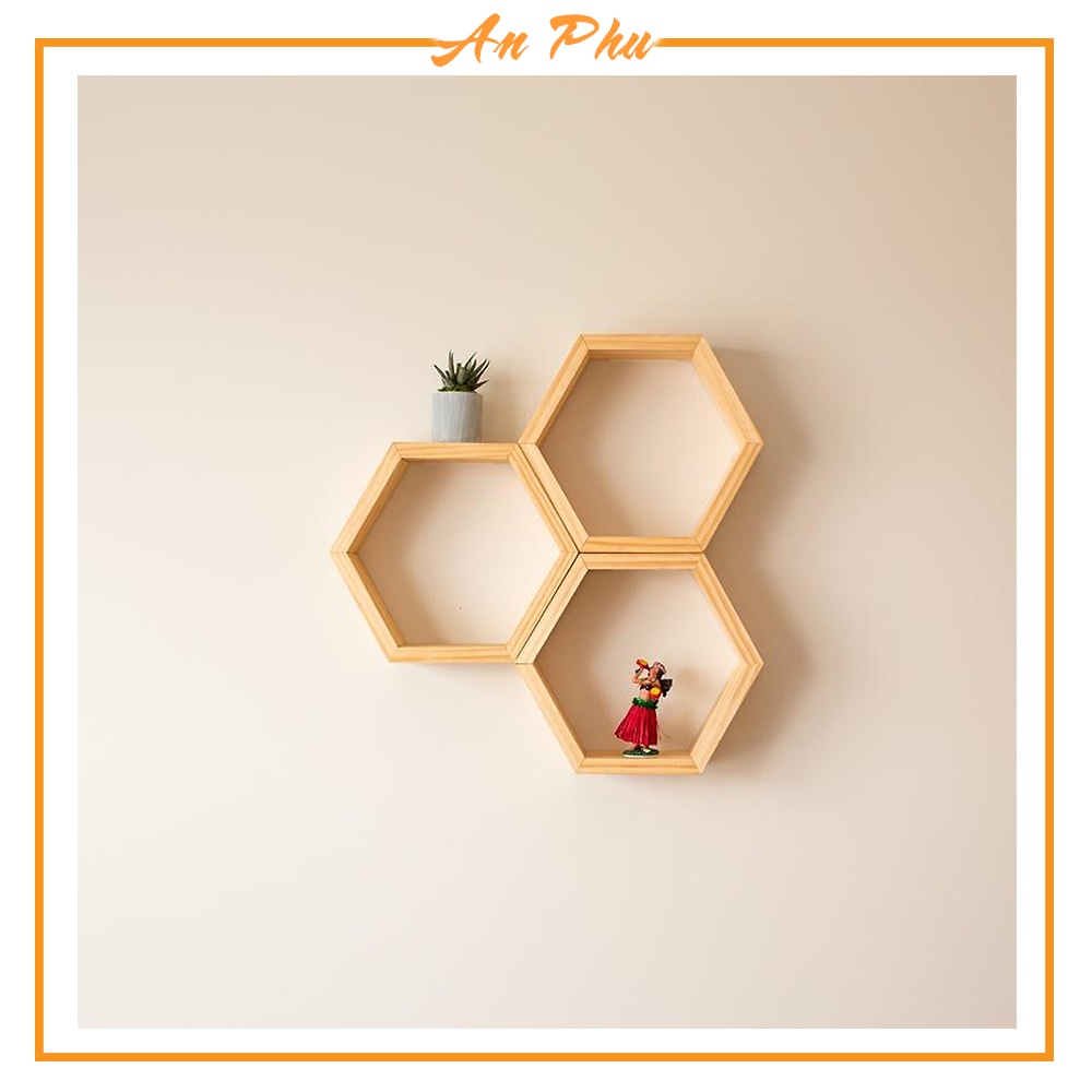 Kệ Trang Trí 3 Ô Lục Giác Gỗ Tự Nhiên