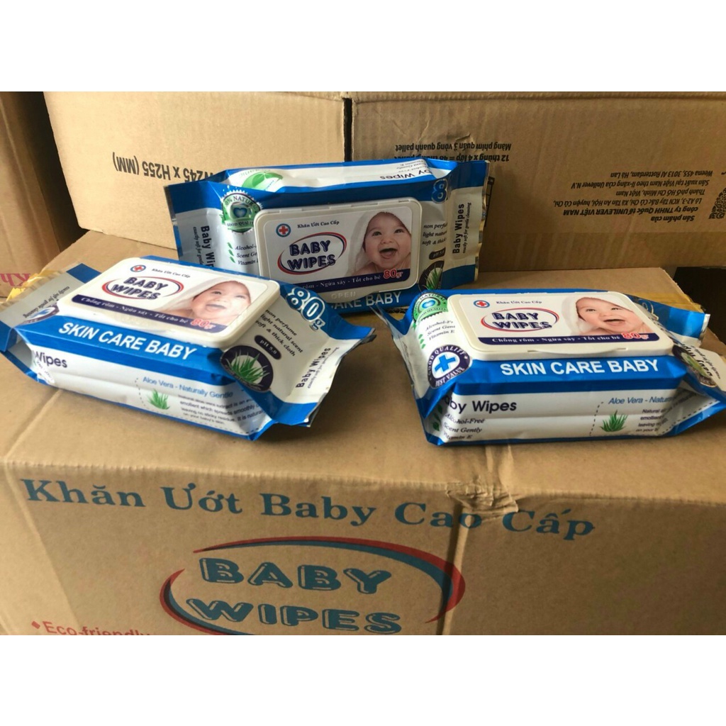 Combo 5 gói Khăn ướt BABY WIPES - không mùi  80g/gói.