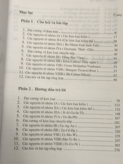 Sách - Câu hỏi và bài tập Hoá học Vô cơ phần Kim Loại