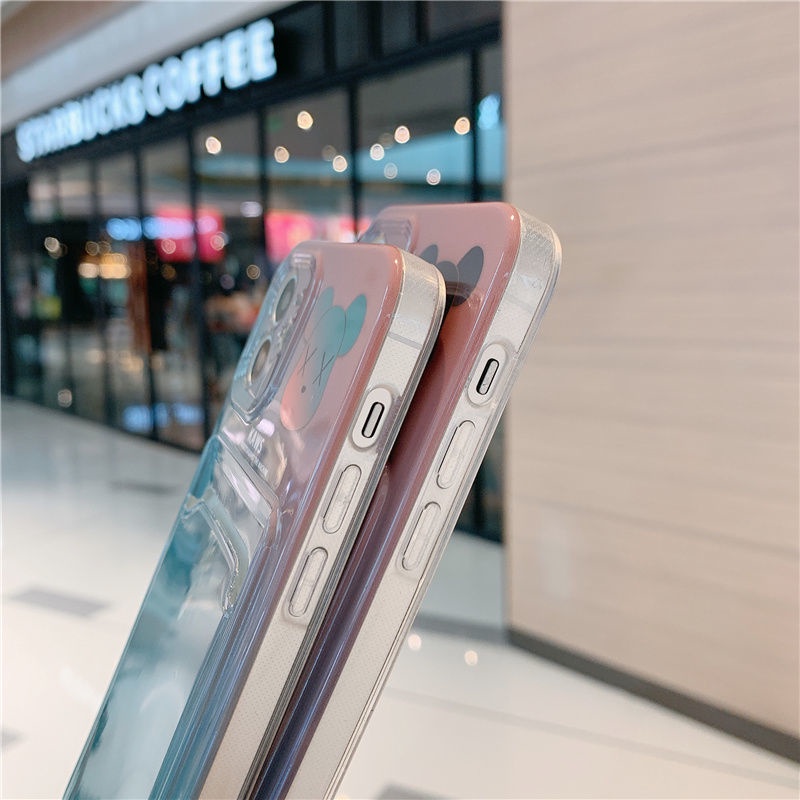 Ốp điện thoại in hình gấu màu gradient có ngăn đựng thẻ thích hợp cho iPhone 7 8 Plus