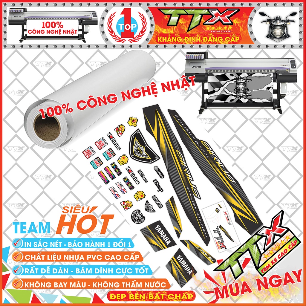 Tem Xe Sirius Đen Vàng - Tem Dán Xe Sirius Vàng Đen Viền Chỉ Siêu Đẹp - Mẫu Tem Rời Sirius Đen Vàng