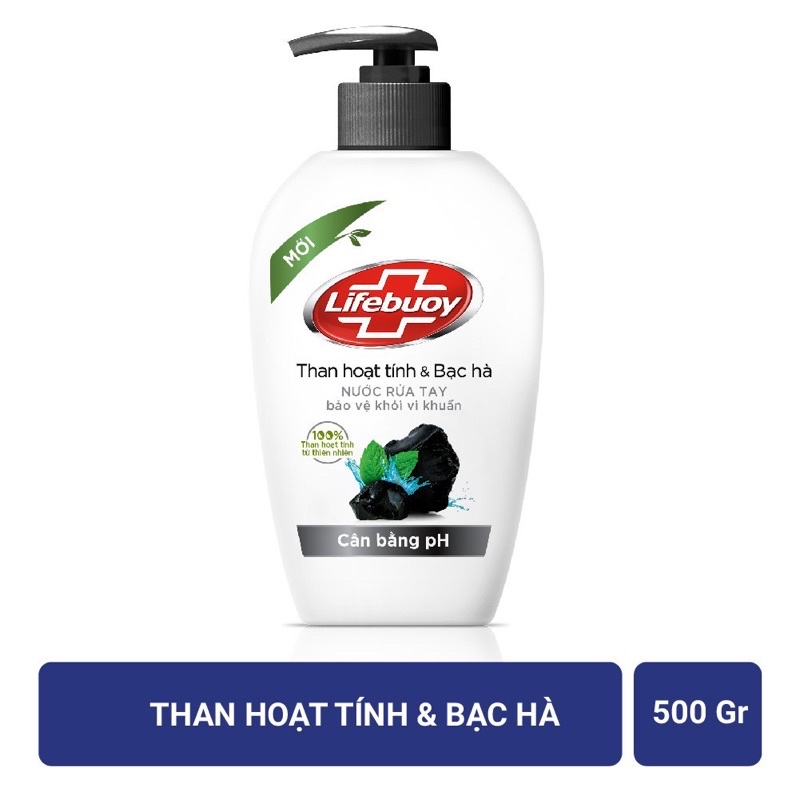 Nước Rửa Tay Lifebuoy Hand Wash Than Hoạt Tính Và Bạc Hà 500g