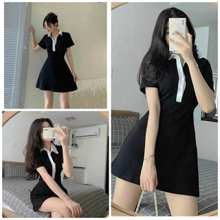 Đầm Nữ, Váy Nữ Polo Cổ Phối Trắng Dáng Ôm Siêu Xinh