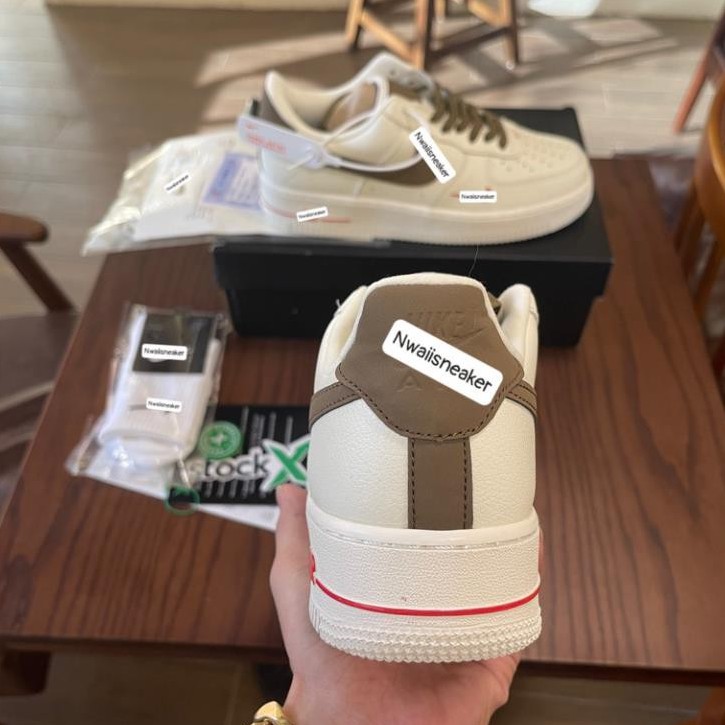 Giày Sneaker nike_AF1 vệt nâu, Giày air force 1 white brown nam nữ cực chất dễ phối đồ 2021