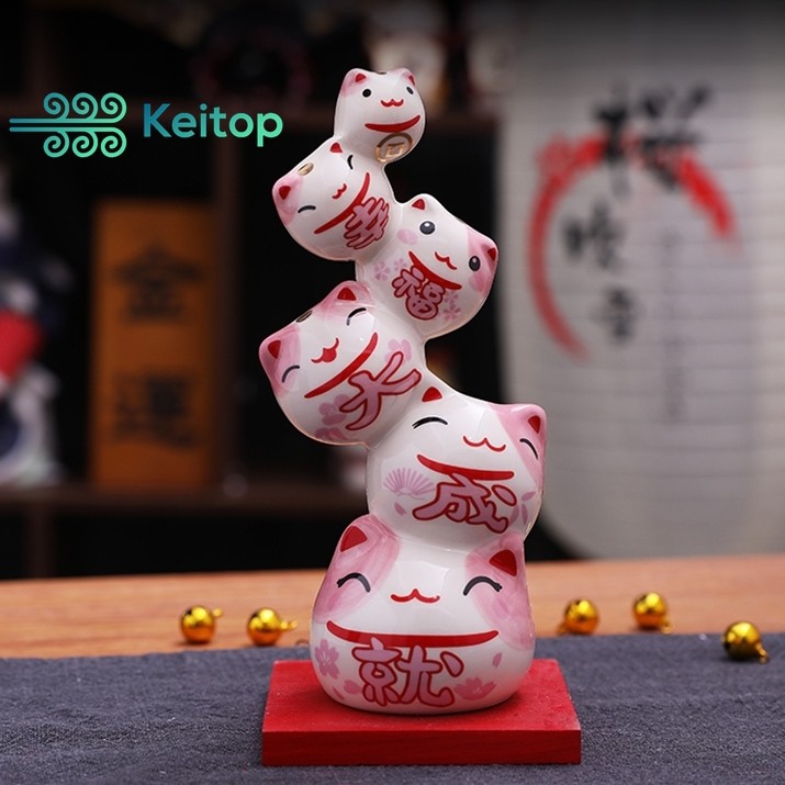 Sáu Mèo Maneki Neko Đem Đến Hạnh Phúc Thành Đạt Làm Quà Tặng 17cm KEITOP MANEKI-025