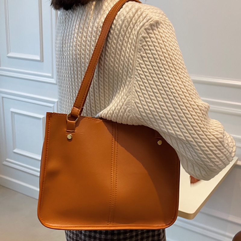 Túi xách IELGY tay đeo vai màu trơn sức chứa lớn phong cách âu Mỹ cổ điển thời trang dành cho nữ