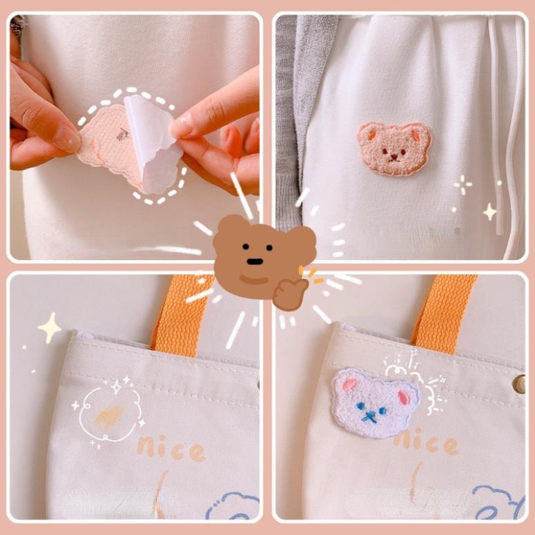 Sticker dán ủi gấu và thỏ cute, trang trí và may vá áo, miếng dán đa năng Bông Xù