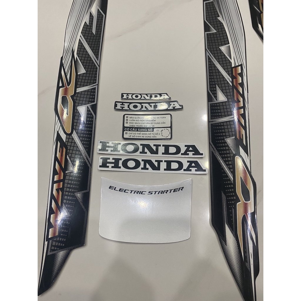 Nguyên bộ tem rời 3 lớp zin thái dán xe máy Honda Wave alpha 2014 màu đen