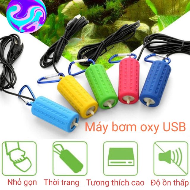 Máy tạo oxy máy bơm oxi hồ cá cổng USB dùng sạc dự phòng sạc điện thoại