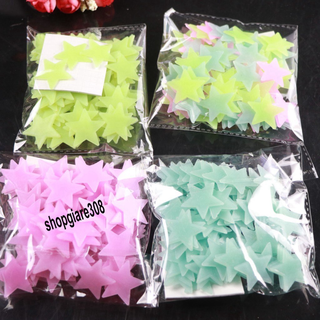 🌟🌟🌟[GÓI 100 CÁI] Ngôi sao dạ quang Gói 100 cái ngôi sao phát sáng dán tường trang trí phòng ngủ 💕FRE