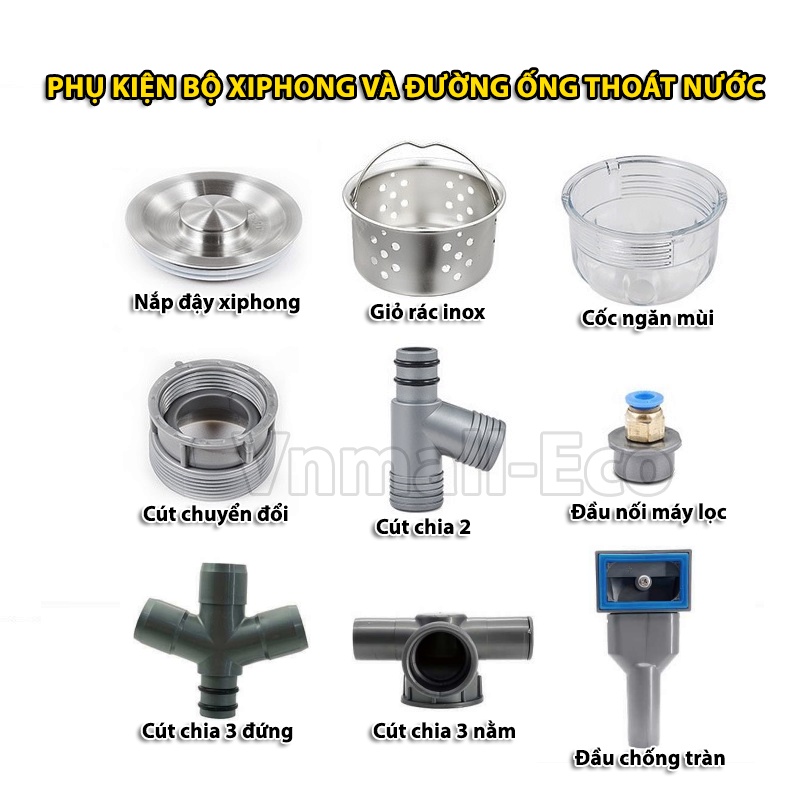 Phụ kiện của xiphong và đường ống thoát nước bồn rửa bát