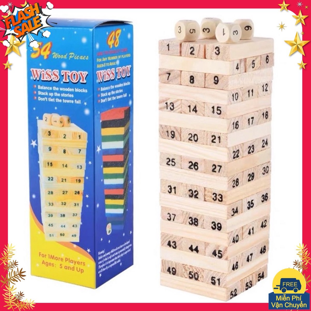 Trò Chơi Rút Gỗ 54 Thanh Size Lớn Kèm 4 Xúc Xắc Giúp Phát Triển Kỹ Năng Cho Bé