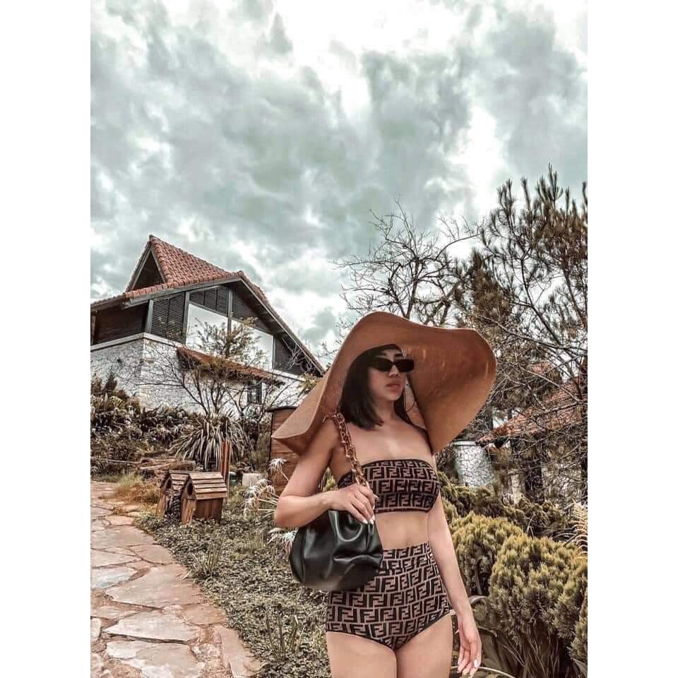 Bikini ống cạp cao họa tiết nâu (kèm hình thật)