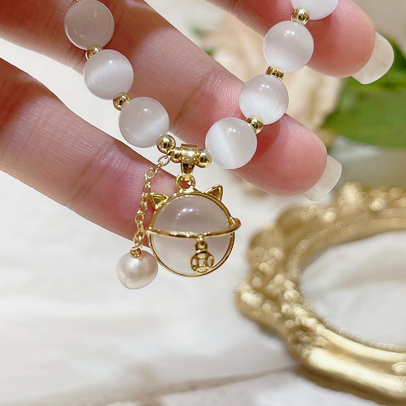 Vòng Tay Đá Opal Nhân Tạo Hình Mèo May Mắn