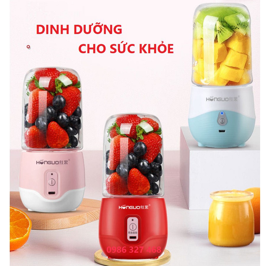 Bảo hành 12 tháng Máy Xay Sinh Tố, Máy Say Sinh Tố Cầm Tay Sạc Tích Điện HONGUO 300Ml, Siêu Tiện Dụng