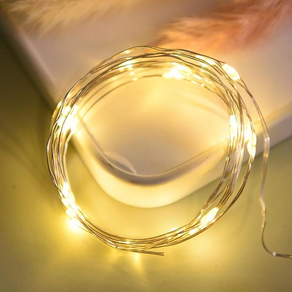 (Sỉ -Lẻ) Đèn LED đom đóm light fairy màu vàng ấm có sẵn pin dùng được ngay dịp lễ Tết, noel Tặng kèm kẹp và sticker