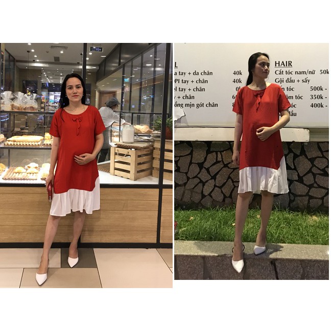 đầm đuôi cá xếp ly phối màu hình thật