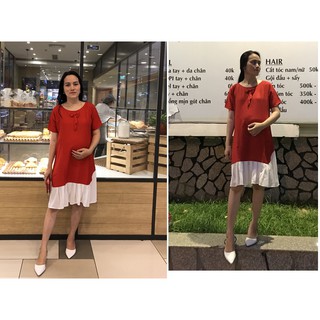 Đầm đuôi cá xếp ly phối màu hình thật