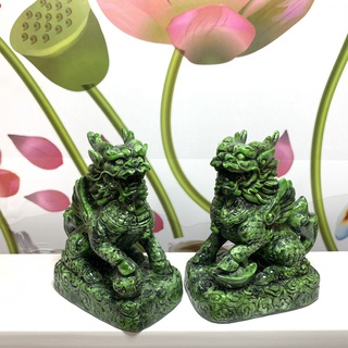 Cặp 2 tượng đá Tỳ Hưu phong thủy 2 sừng - Cao 12cm - Màu xanh ngọc