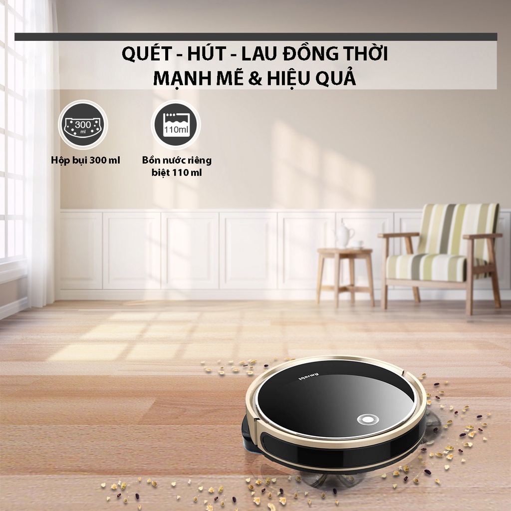 Robot hút bụi máy hút bụi lau nhà thông minh BV 03 Lau khô ướt App tiếng Việt