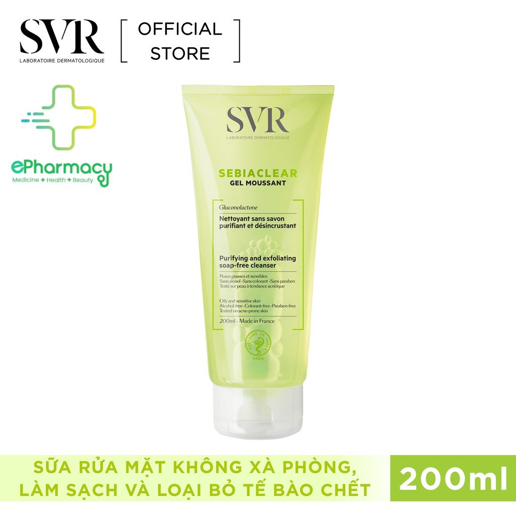 Sữa Rửa Mặt SVR SEBIACLEAR Gel Moussant, làm sạch, tẩy tế bào chết SVR SEBIACLEAR Gel