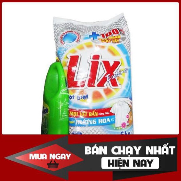 (gg2)   Bột giặt Lix 6kg tặng kèm can nước rửa chén trà xanh 1,5kg