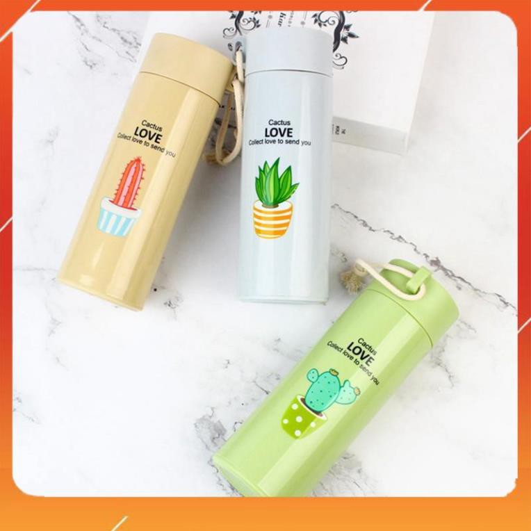 Bình đựng nước lõi thủy tinh họa tiết xương rồng dung tích 450ml. | BigBuy360 - bigbuy360.vn