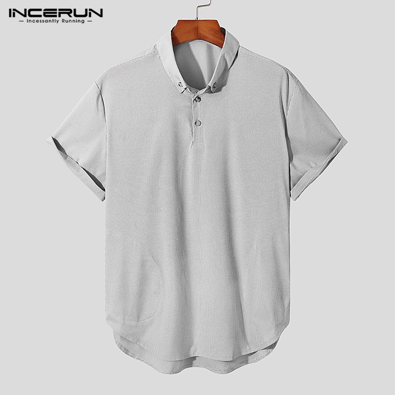 Áo thun polo INCERUN tay ngắn họa tiết sọc thời trang sành điệu cho nam