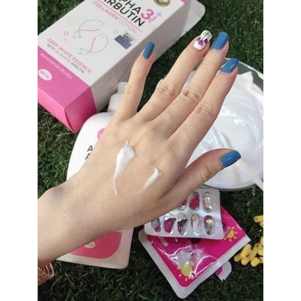 Combo dưỡng thể kích trắng Thái lan Alpha arbutin gồm dưỡng thể lotion 500ml và viên kích trắng Albutin Uv