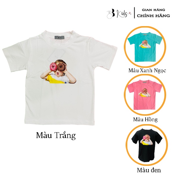 Áo Thun Ngắn Tay Cho Bé BB Kids In Hình Cậu Bé Cầm Bánh Chất Liệu Cotton 100% Co Giãn 4 Chiều