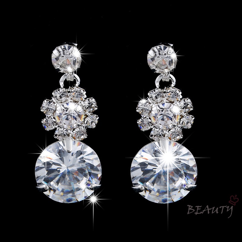 Bộ Vòng cổ + Bông Tai Tua Rua Đính Đá Zircon Sang Trọng Cho Cô Dâu