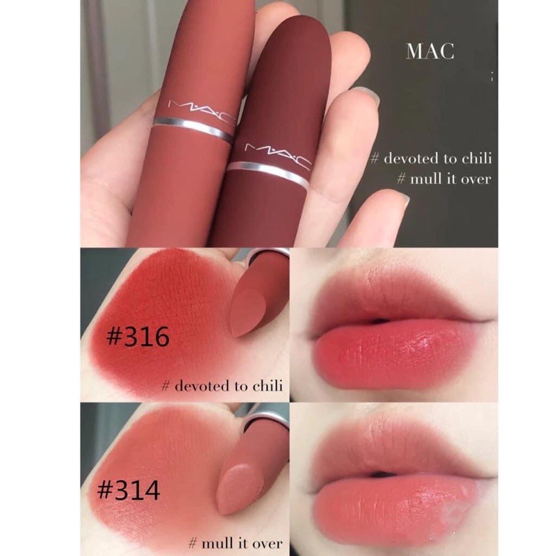 [Phiên bản giới hạn] Son Mac Powder Kiss Lipstick màu 314 Mull It Over , 316 Devoted To Chili - Limited edition