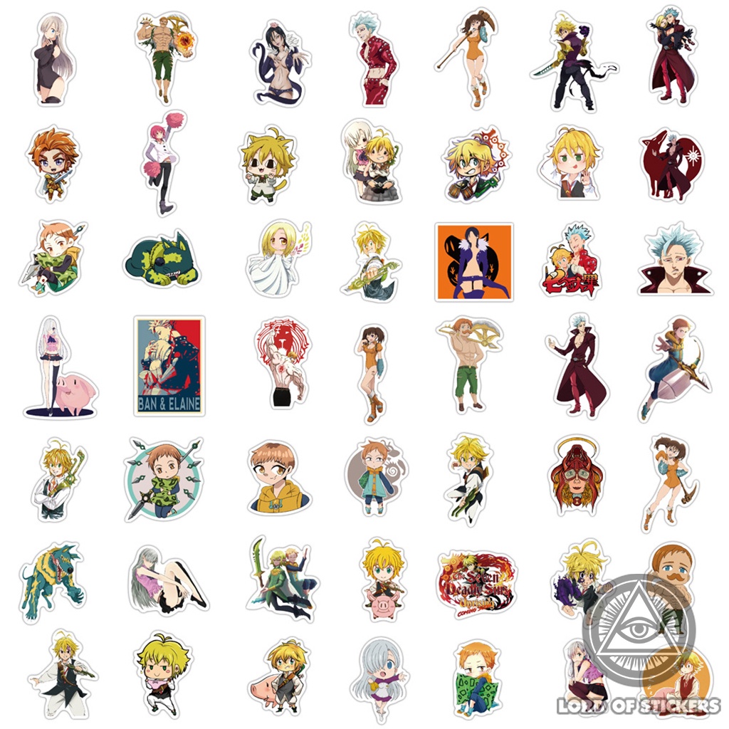 Set 100 Hình Dán Thất Hình Đại Tội Nhân Vật Truyện Tranh The Seven Deadly Sins Sticker Trang Trí Mũ Bảo Hiểm, Laptop, Xe