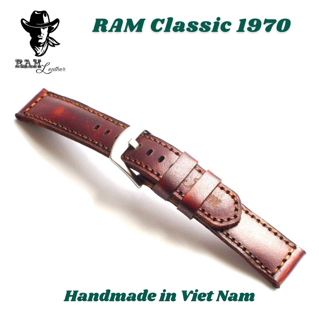 Dây Đồng Hồ Thủ Công Da Thật RAM Leather 1970 Mahogany Da Bò Italia Vegtan Bền Đẹp