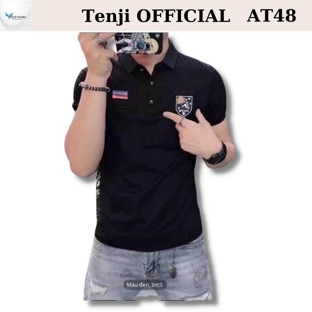 Áo thun nam có cổ, áo phông nam tay ngắn chất cotton cao cấp co giãn 4 chiều đẹp họa tiết kiểu đen pan AT48 - TENJI8