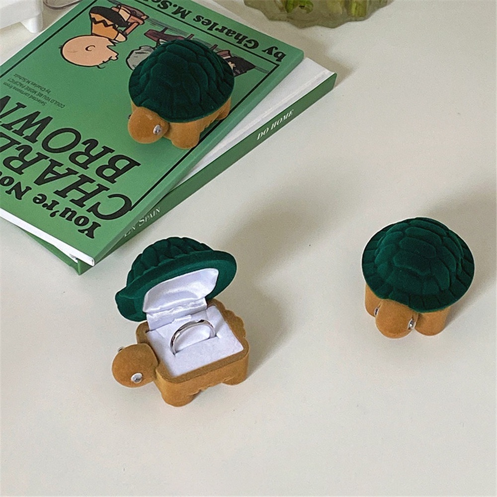 Cod Qipin Hộp Đựng Nhẫn Đính Hôn / Trang Sức Hình Chú Rùa Vui Nhộn Bằng Nhung Vintage