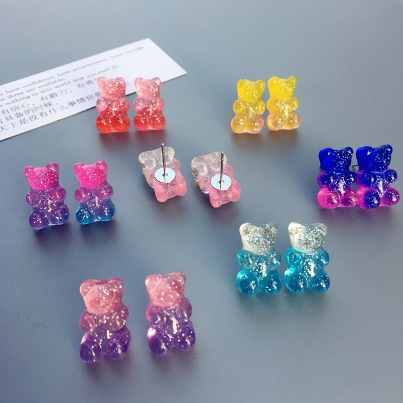 6 Đôi Bông Tai Hình Gấu Gummy Bằng Resin Màu Kẹo Ngọt Thời Trang