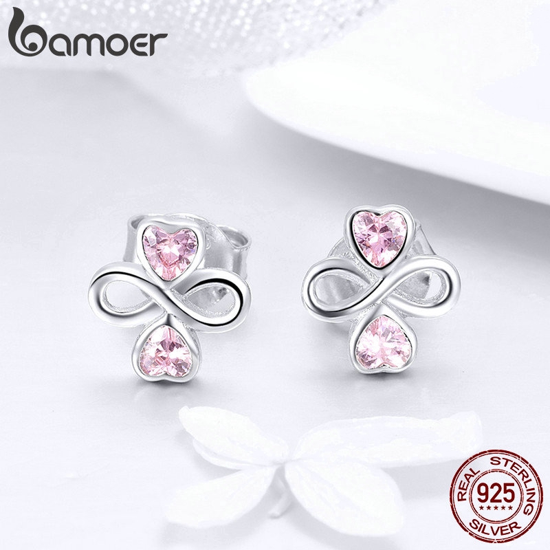 Khuyên tai Bamoer bằng bạc 925 đính kim cương nhân tạo thời trang cho nữ