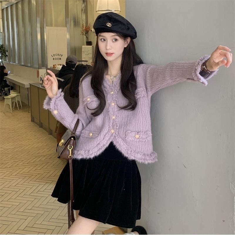 Áo Khoác Cardigan Cổ Chữ V Thời Trang Mùa Xuân Pháp Cho Nữ