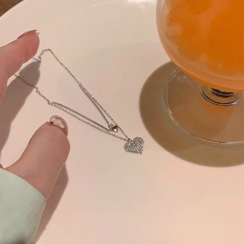 Vòng cổ Hai Lớp Hình Trái Tim Đính Đá Thời Trang Cho Nữ