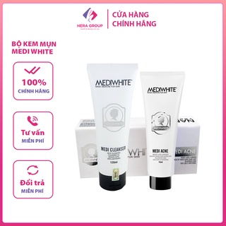 Bộ kem mụn Medi White Chính Hãng - Medi Cleanser & Medi Acne - Kem ngừa mụn sáng da mờ thâm - Hàng công ty