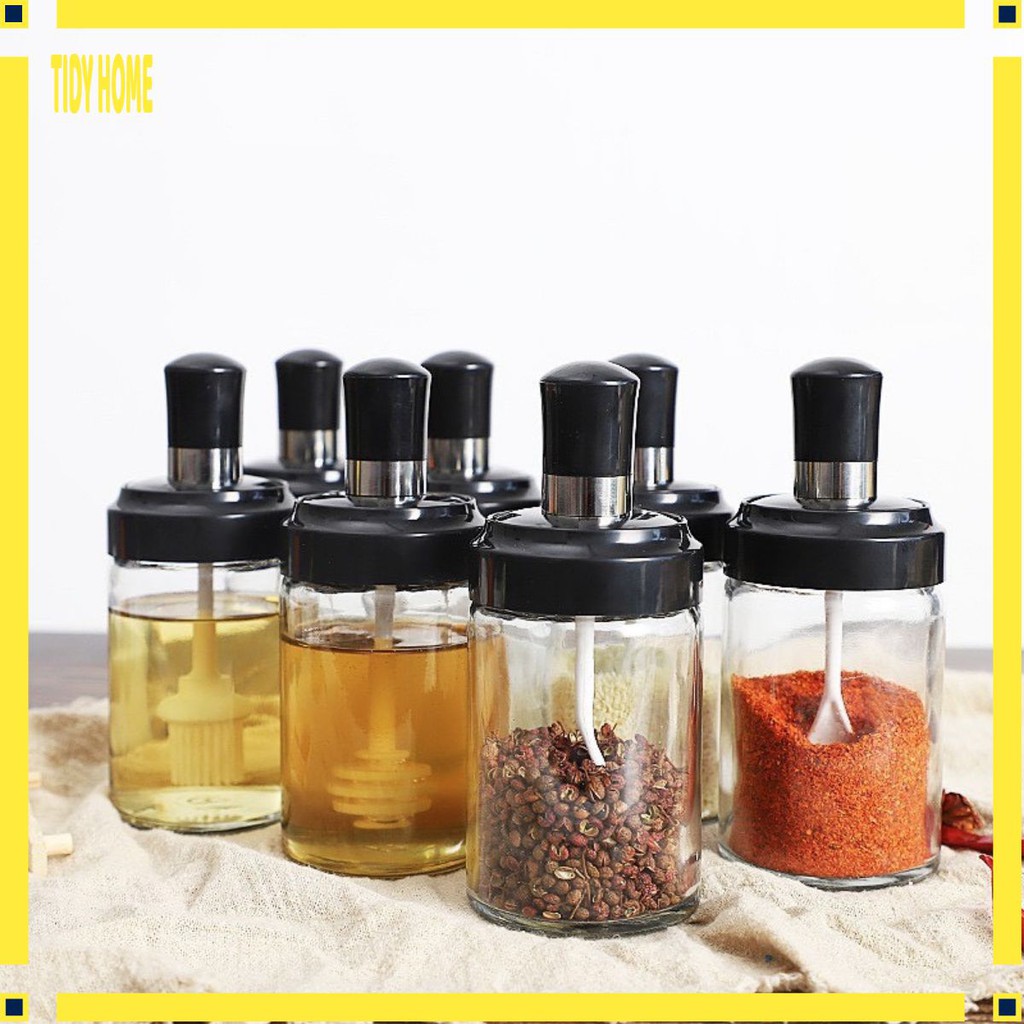 LỌ ĐỰNG GIA VỊ THỦY TINH KÈM MUỖNG, MINI- Đồ dùng gia đình NICEHOUSE