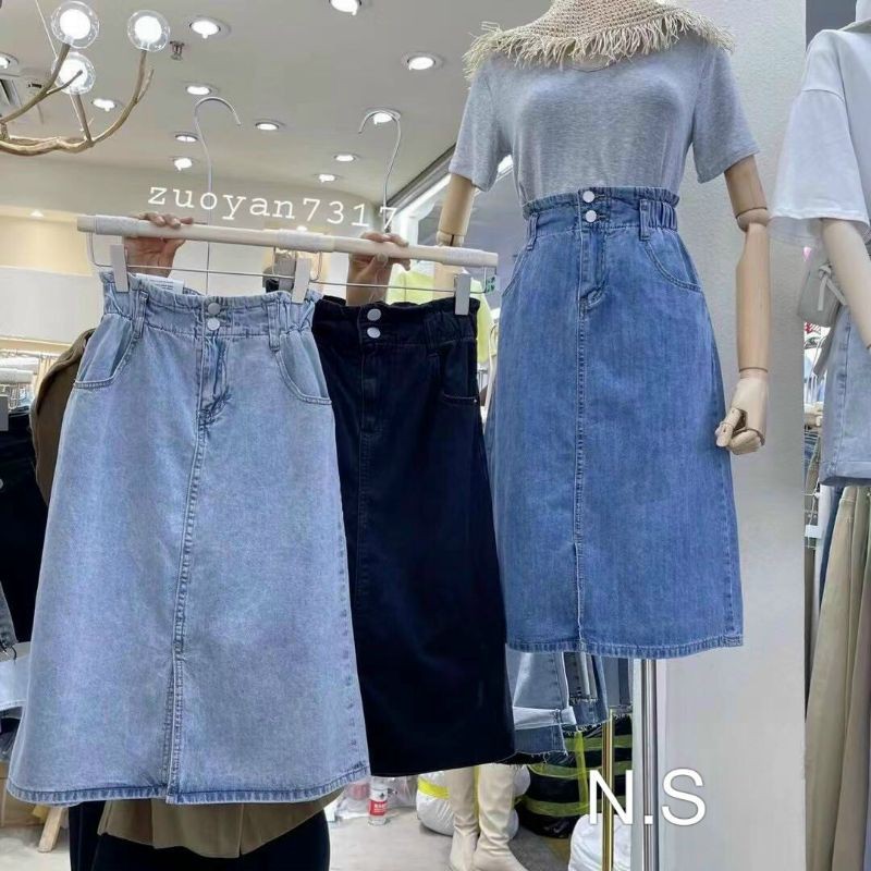 Váy jeans chun sườn