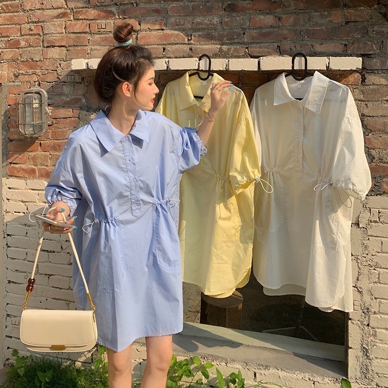 Đầm Sơ Mi Trắng Tay Phồng Thời Trang Mùa Hè Cho Nữ