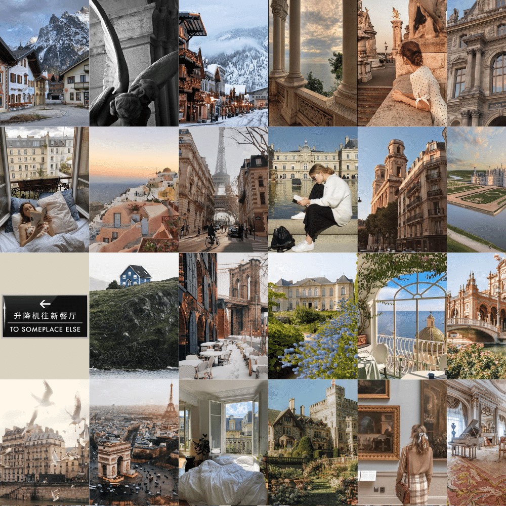 Wall Collage dán tường trang trí decor phòng ngủ - theme Travel Building