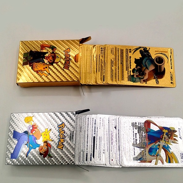 Bộ Sưu Tập Thẻ Bài Pokemon Bằng Kim Loại Màu Vàng/Bạc/Đen/Đen GX Energy Card Charizard Pikachu Cho Bé Trai Super Funny Pokemon Collection Gold&Silevr&Black
