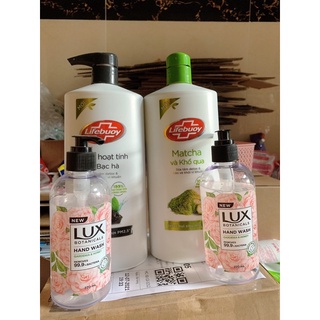 Sữa tắm Lifebuoy dextox matcha khổ qua 850g/than hoạt tính tặng kèm rửa tay LUX 220ml cực thơm